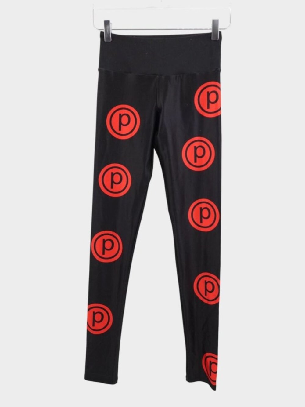 Goldsheep Small Pure Barre Logo Print Leggings Black Red High Waist Full Length